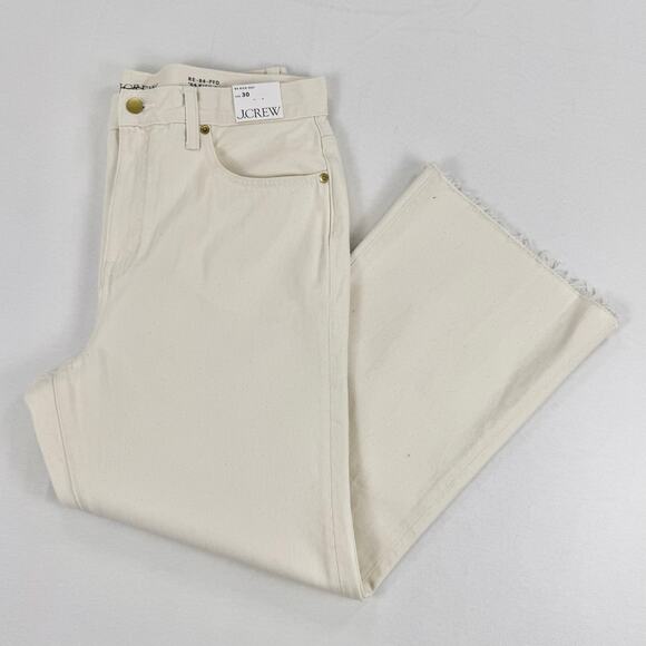 J Crew Women's Mid Rise Relaxed Kickout Jean Size 30 Ecru Beige Cropped - Picture 2 of 16